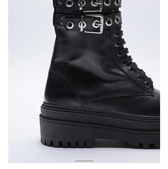 NWT Zara Low Heel Leather Combat Boots Bloggers Favorite - Picture 6 of 14
